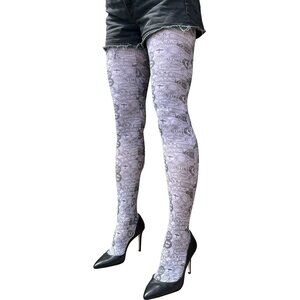 Black and White Stamps Patterned Tights for Women